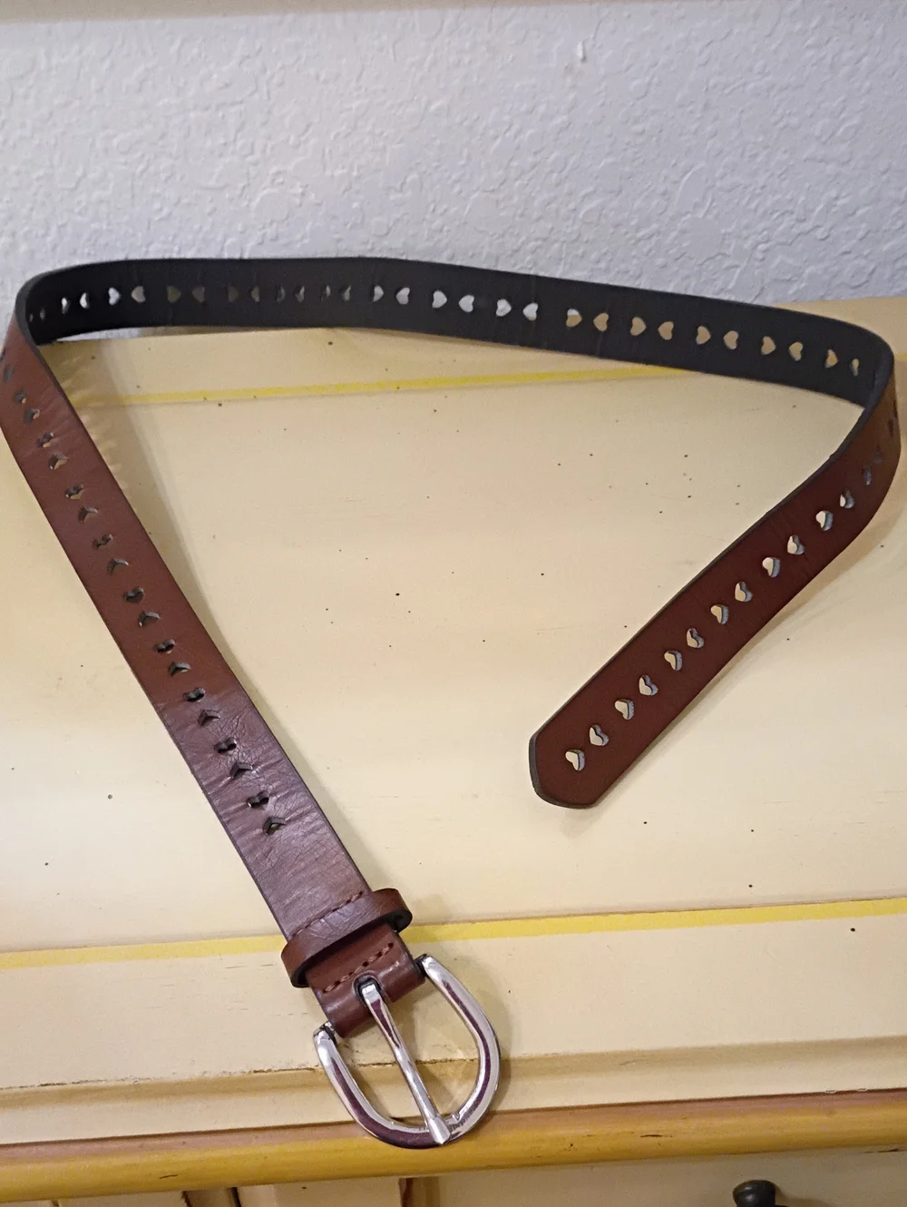 Women's Brown Leather Belt with Heart Accent Holes